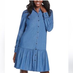 DRAPER JAMES CHAMBRAY BUTTON DOWN FLOUNCE DRESS